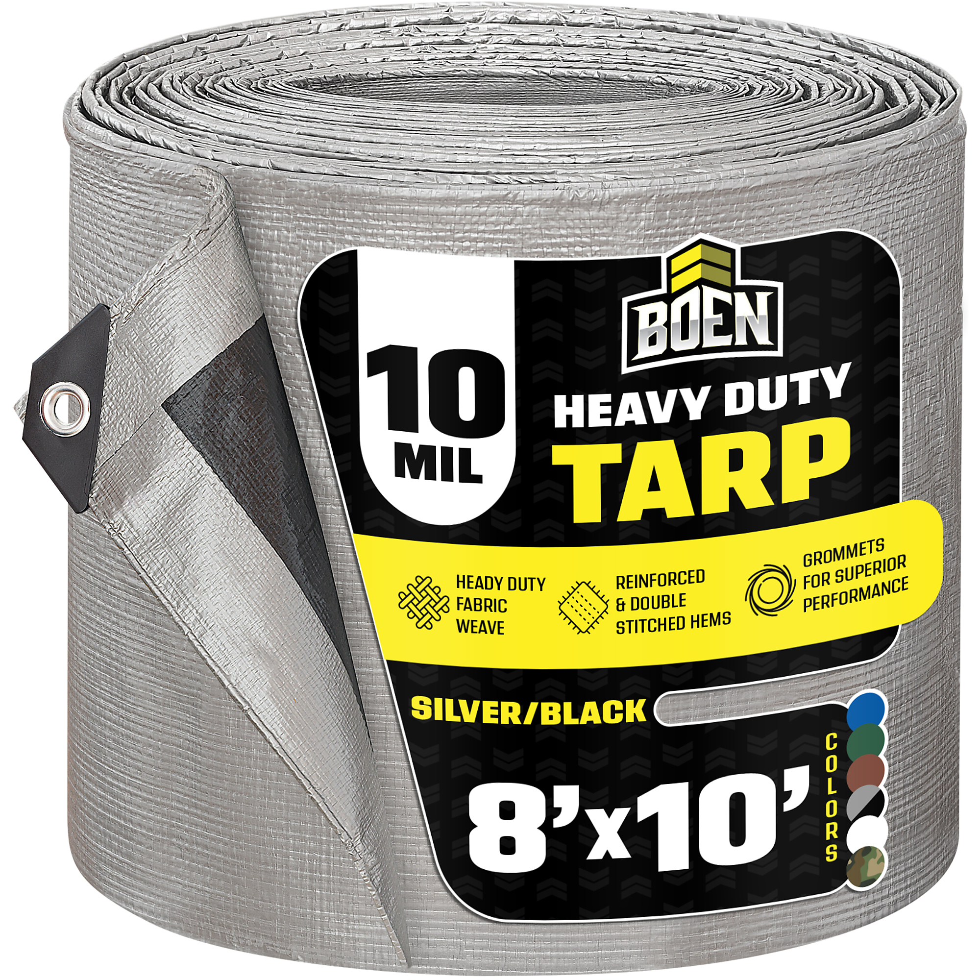Boen Heavy-Duty Tarp — 8ft. x 10ft., 10 Mil, Waterproof, UV-Resistant, Silver/Black, Model# ST-810